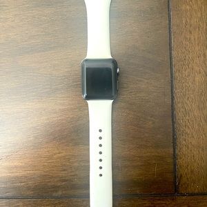 Apple Watch 38 mm space grey with white band used but in great condition